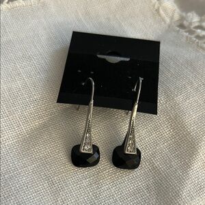Vintage Monet Faceted Black Stone Silver Earrings
